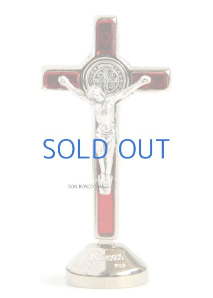 画像1: 卓上十字架　聖ベネディクト　銀色+赤　H4.8cm (1)