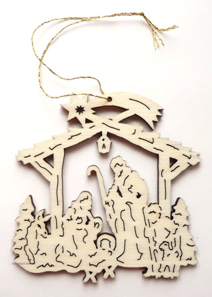 画像1: クリスマスオーナメント　木製型抜き　馬小屋聖家族　※在庫僅少 (1)