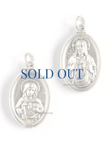 画像1: 両面メダイ　み心のイエスとマリア　楕円銀色 (1)