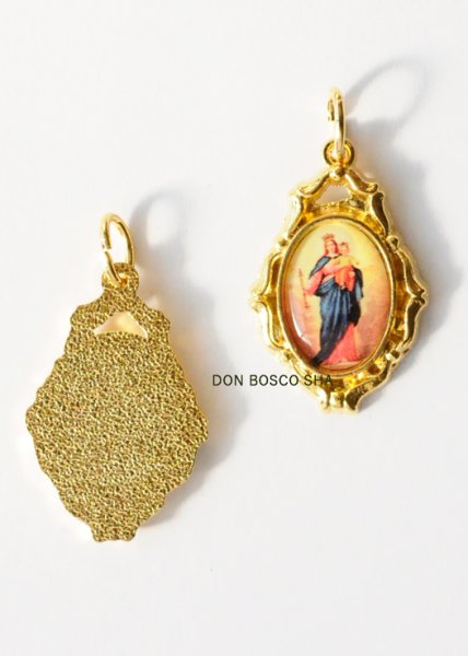 画像1: メダイ 扶助者聖母　カラー・額縁風・金色 (1)