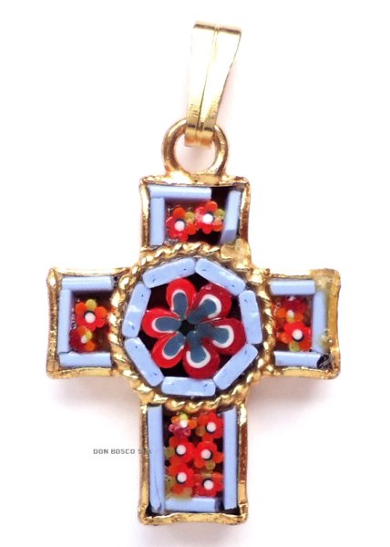 画像4: ミニ十字架　フィレンツェモザイクペンダントトップ　金メッキ（※色はアソート入荷のため指定できません） (4)