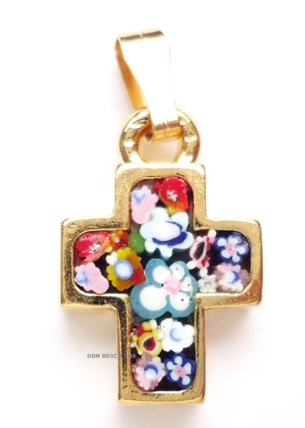 画像3: ミニ十字架　フィレンツェモザイクペンダントトップ(小)　金メッキ（※色はアソート入荷のため指定できません）※在庫僅少 (3)
