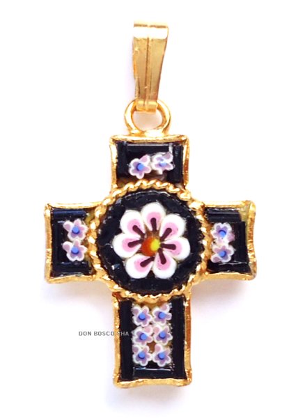 画像3: ミニ十字架　フィレンツェモザイクペンダントトップ　金メッキ（※色はアソート入荷のため指定できません） (3)