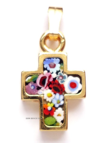 画像2: ミニ十字架　フィレンツェモザイクペンダントトップ(小)　金メッキ（※色はアソート入荷のため指定できません）※在庫僅少 (2)