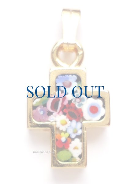 画像2: ミニ十字架　フィレンツェモザイクペンダントトップ(小)　金メッキ（※色はアソート入荷のため指定できません）※在庫僅少 (2)