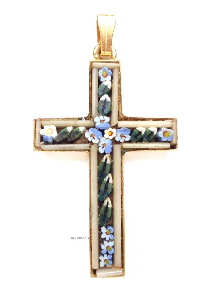 画像2: ミニ十字架　フィレンツェモザイクペンダントトップ　金メッキ （※色はアソート入荷のため指定できません）※在庫5点のみ (2)