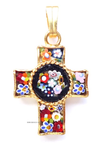画像4: ミニ十字架　フィレンツェモザイクペンダントトップ　金メッキ（※色はアソート入荷のため指定できません） (4)