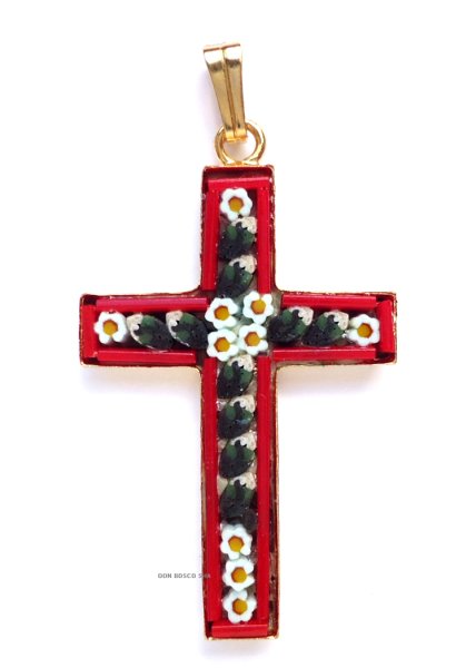 画像5: ミニ十字架　フィレンツェモザイクペンダントトップ　金メッキ （※色はアソート入荷のため指定できません）※在庫5点のみ (5)