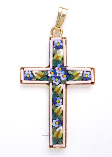 画像4: ミニ十字架　フィレンツェモザイクペンダントトップ　金メッキ （※色はアソート入荷のため指定できません）※在庫5点のみ (4)