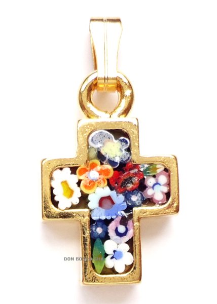 画像4: ミニ十字架　フィレンツェモザイクペンダントトップ(小)　金メッキ（※色はアソート入荷のため指定できません）※在庫僅少 (4)