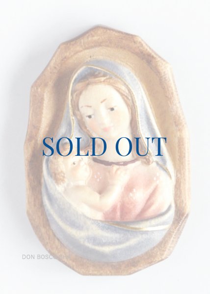 画像1: 木彫り 壁掛　聖母子像（縁あり）カラー (1)