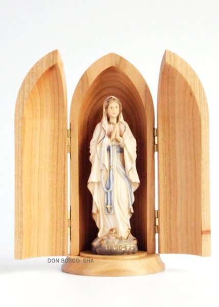 画像1: 木彫り 観音開き　ルルドの聖母像　カラー (1)