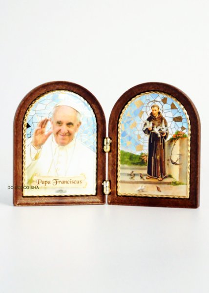 画像1: 卓上置物 2面板絵　教皇フランシスコと聖フランシスコ (1)