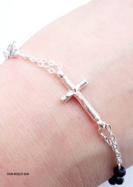 画像4: ロザリオブレスレット　ガラス3×4mm珠　黒 (4)