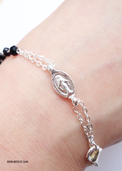 画像3: ロザリオブレスレット　ガラス3×4mm珠　黒 (3)