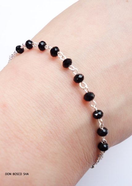 画像2: ロザリオブレスレット　ガラス3×4mm珠　黒 (2)