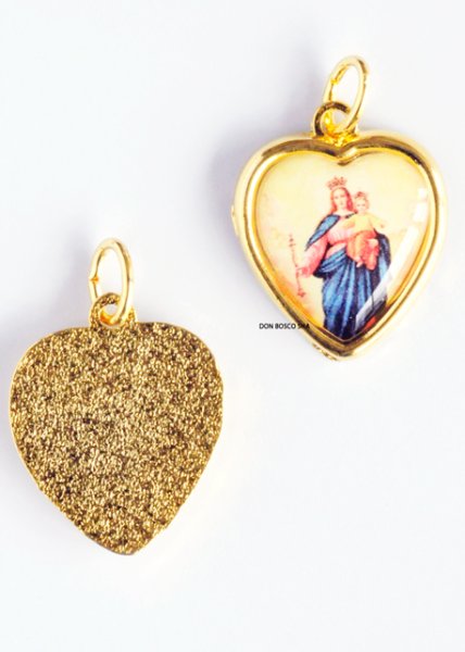 画像2: メダイ ハート型 　扶助者聖母　カラー+金　※在庫僅少 (2)