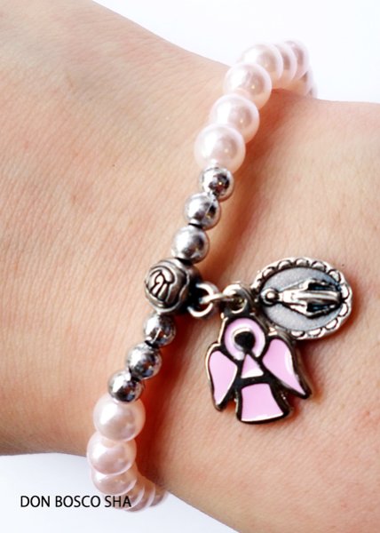 画像3: ロザリオブレスレット　パール調珠　天使　ピンク　NB (3)