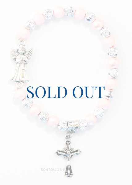 画像1: ロザリオブレスレット（テグス）パール調6mm珠　天使　ピンク NB　 (1)