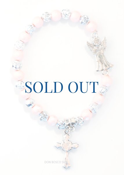 画像2: ロザリオブレスレット（テグス）パール調6mm珠　天使　ピンク NB　 (2)