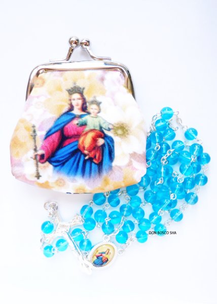 画像1: ロザリオ　がま口+ガラス6mm珠 色アソート扶助者聖母　 (1)