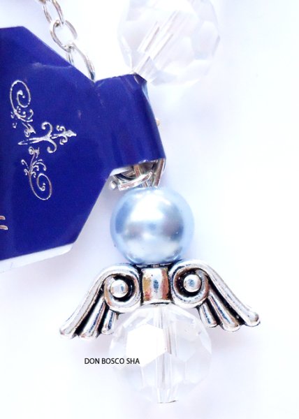 画像2: ロザリオブレスレット パール調8mm珠 天使 ブルー ※在庫僅少 (2)