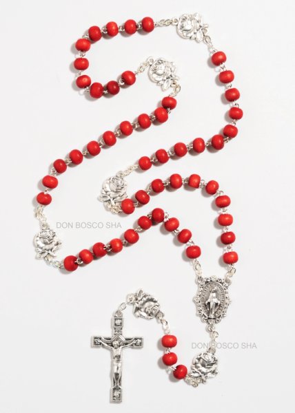 画像2: ロザリオ 木製珠 バラの香り付 ケース入り (2)