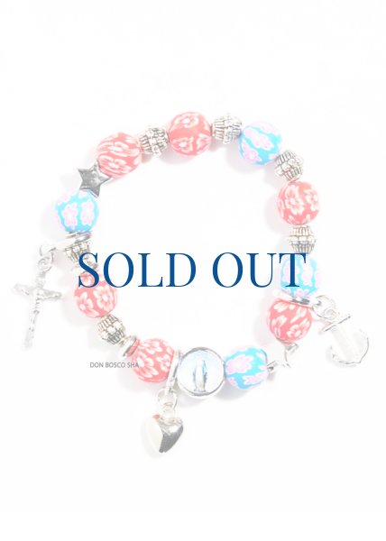 画像1: ★50％OFF★ロザリオブレスレット　信望愛　カラーゴム珠　赤+水色ピンク　NB ※在庫僅少 (1)