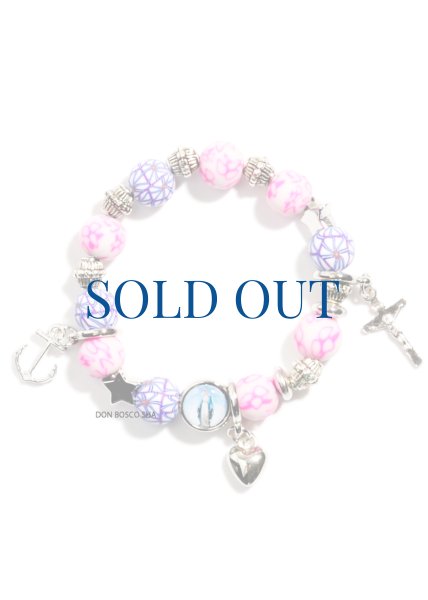 画像1: ★20％OFF★ロザリオブレスレット　信望愛　カラーゴム珠　ピンク+白紫 (1)