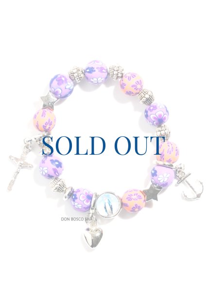 画像1: ★50％OFF★ロザリオブレスレット　信望愛　カラーゴム珠　紫+オレンジ　NB (1)