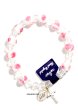 画像1: ロザリオブレスレット クリスタル 10ｘ7mm珠　花柄ピンク　 (1)