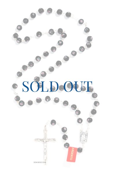 画像1: ロザリオ　シルバー925＆花柄ベネチアン珠　黒色 【返品不可商品】 (1)