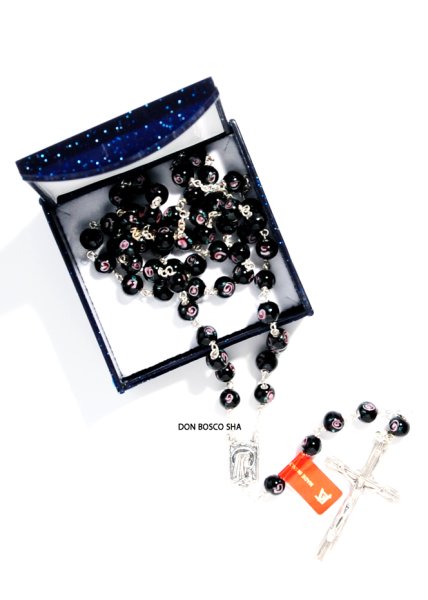 画像6: ロザリオ　シルバー925＆花柄ベネチアン珠　黒色 【返品不可商品】 (6)