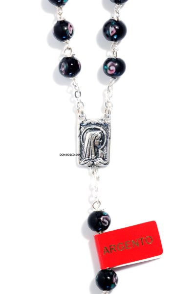 画像2: ロザリオ　シルバー925＆花柄ベネチアン珠　黒色 【返品不可商品】 (2)