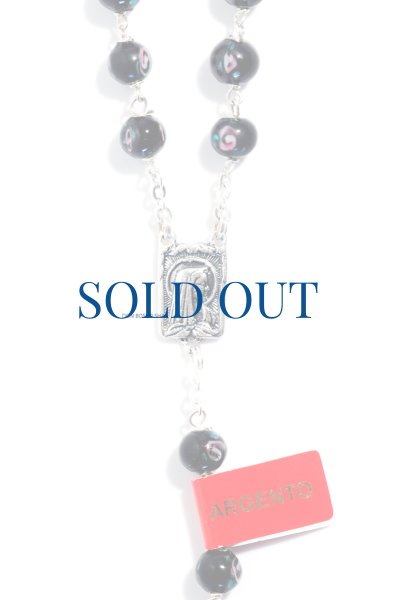 画像2: ロザリオ　シルバー925＆花柄ベネチアン珠　黒色 【返品不可商品】 (2)