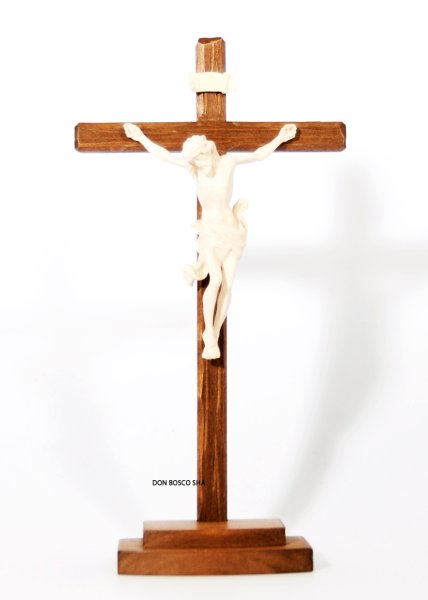 画像1: 木彫り 卓上十字架　白木 23cm　※在庫僅少 (1)