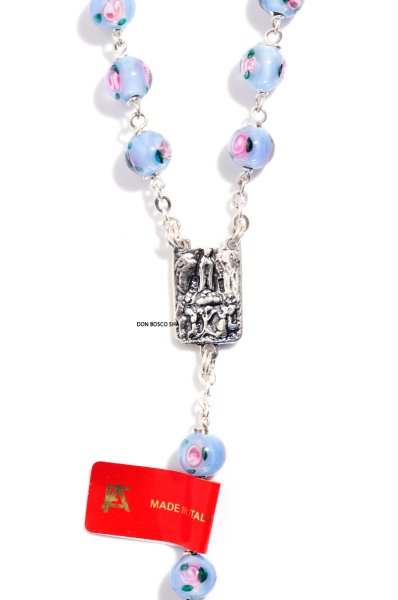 画像3:  ロザリオ　シルバー925＆花柄ベネチアン珠　水色 【返品不可商品】 ※店頭在庫残り一点 (3)
