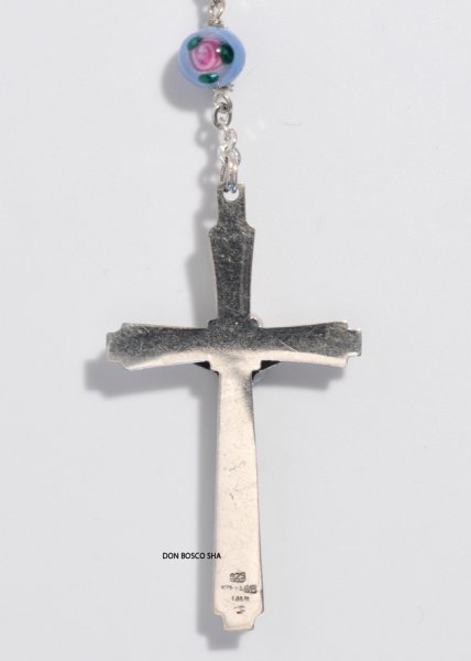 画像4:  ロザリオ　シルバー925＆花柄ベネチアン珠　水色 【返品不可商品】 ※店頭在庫残り一点 (4)