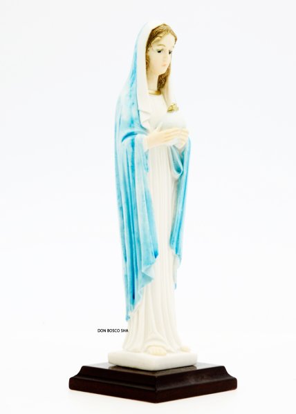 画像2: プラストマーブル製 地球を持つマリア像(木製台座)約19cm カラー (2)