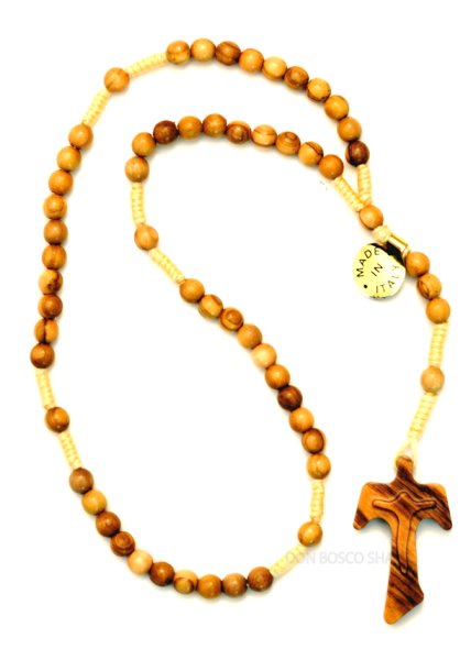 画像2: ロザリオ　紐編み　オリーブ木製 5mm珠 & タウ十字架 (2)