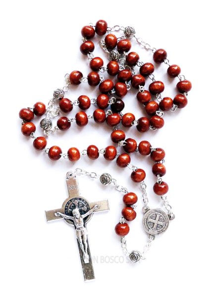 画像1: ロザリオ　木製　6mm珠　茶色　聖ベネディクト　NB (1)