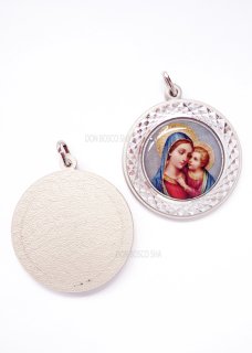 メダイ 丸型カラー 街角のマリア（背景ブルー） - ドン・ボスコ社