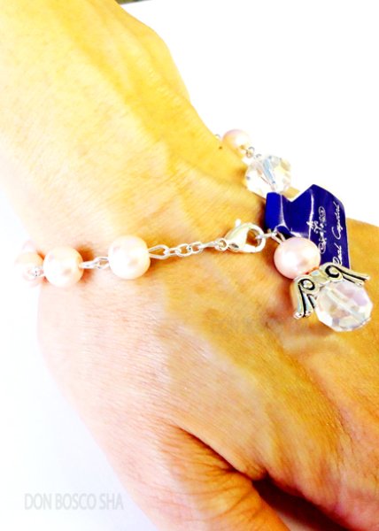 画像4: ロザリオブレスレット　パール調8mm珠　天使　ピンク (4)