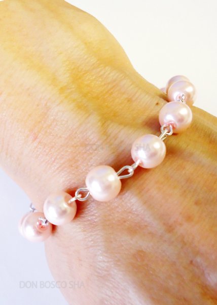 画像5: ロザリオブレスレット　パール調8mm珠　天使　ピンク (5)