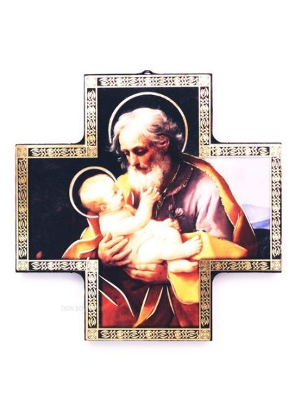 画像1: 壁掛板絵  十字型　聖ヨセフと幼子イエス (1)