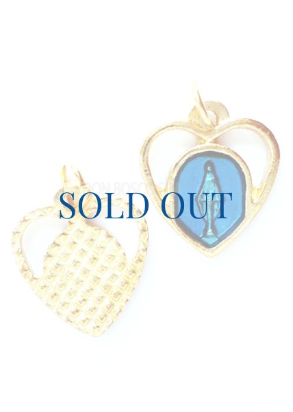 画像1: メダイ　透かしハート型　無原罪のマリア　金色+ブルー　 (1)