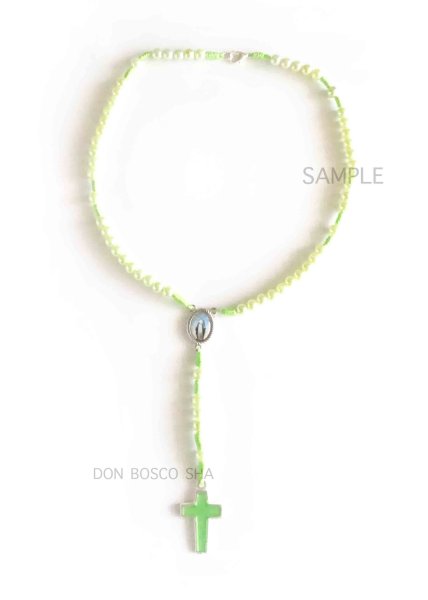 画像3: ロザリオネックレス パール調珠 紐編み グリーン (3)