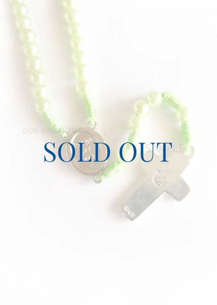 画像2: ロザリオネックレス パール調珠 紐編み グリーン (2)
