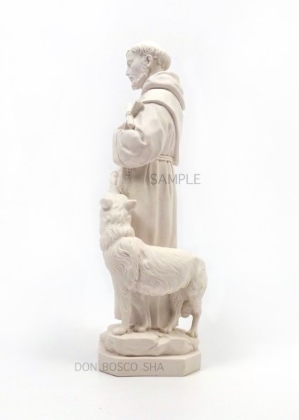 画像2: プラストマーブル製　聖像　聖フランシスコと狼　白 31cm (2)