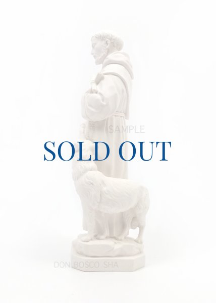 画像2: プラストマーブル製　聖像　聖フランシスコと狼　白 31cm (2)